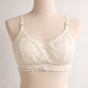 🌿 Aerie Real Power Wireless Push-Up Joy Lace Bra NWT | 32AA | White / Ivory